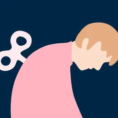 En person med en uppvridningsnyckel i ryggen, som om den vore en leksak. Känslan av att vara aldrig utvilad.
