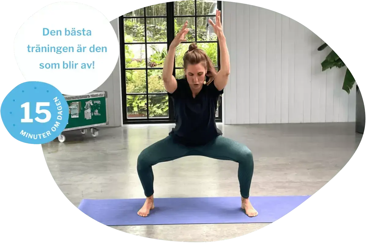 Kvinna i yogaposition för yoga avslappning. 15 minuter om dagen för bästa träningen.