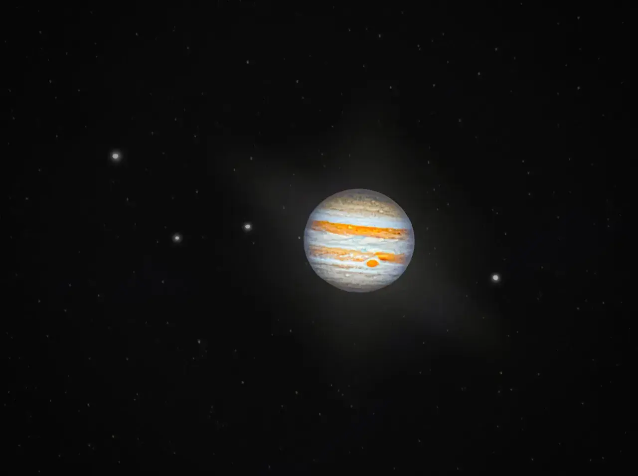 Jupiter, med sina virvlande moln och den stora röda fläcken, lyser i rymden. Dess närvaro i jupiter astrologi symboliserar expansion och tur.