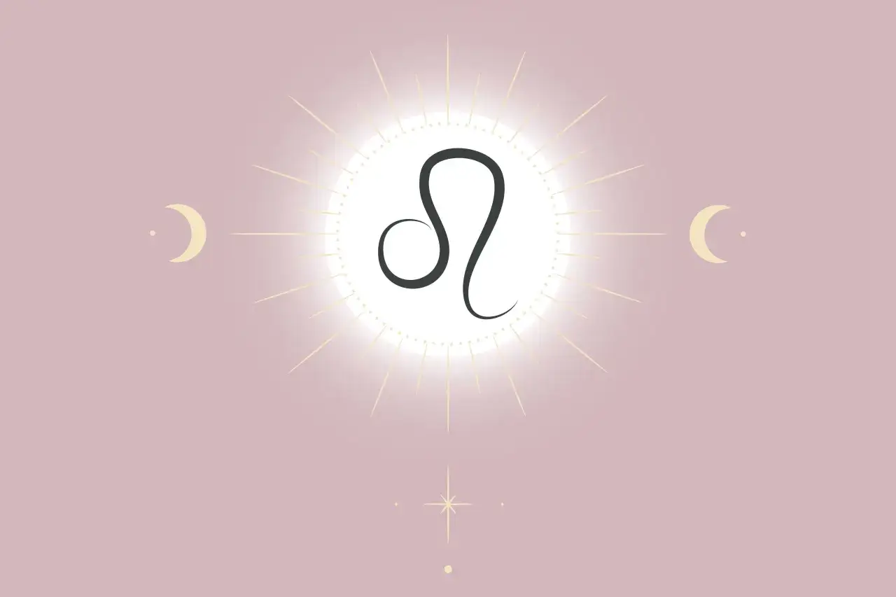 Lejonets symbol, som en v&aring;g av energi, str&aring;lar fr&aring;n en solliknande cirkel. M&aring;nar och stj&auml;rnor pryder den rosa bakgrunden.
