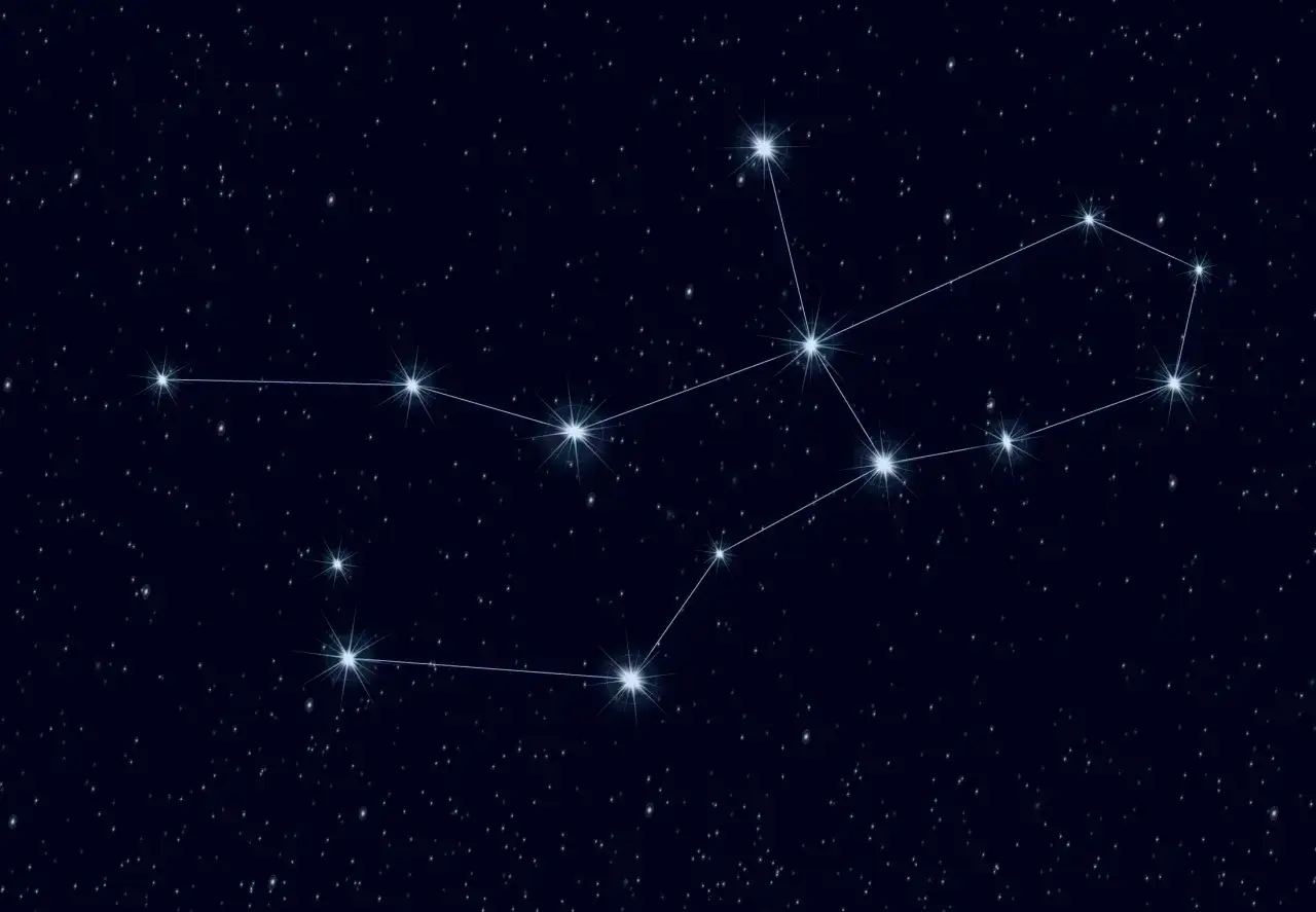 Stj&auml;rnbilderna jungfru och skytt lyser p&aring; natthimlen.