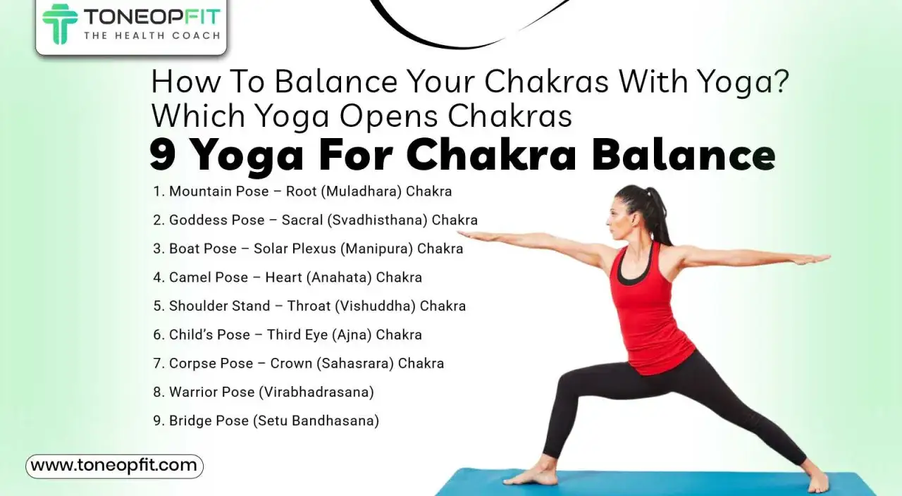 En kvinna utf&ouml;r yoga f&ouml;r chakra meditation svenska. Bilden visar 9 yogaposer f&ouml;r att balansera dina chakran.